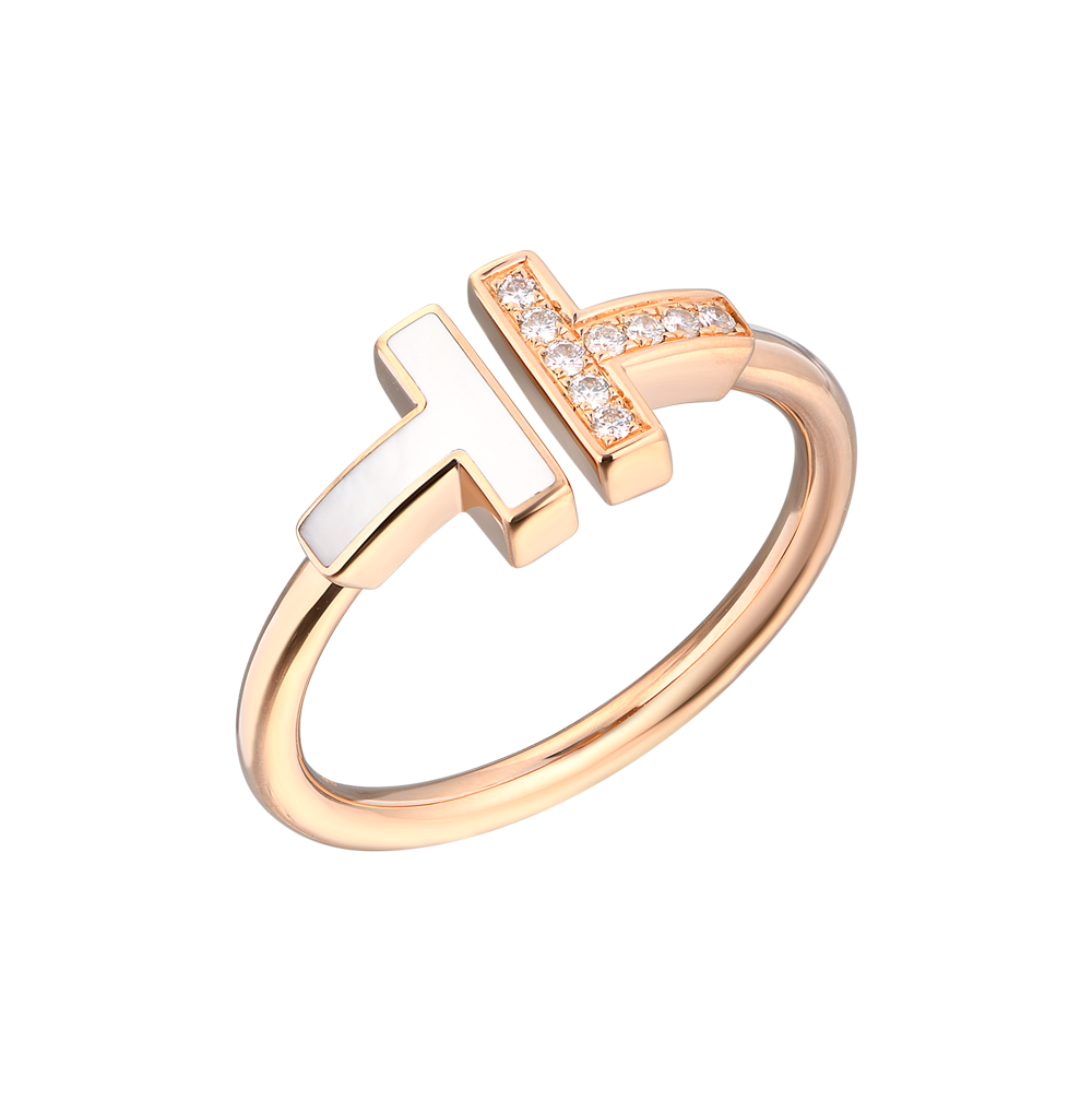 Кольцо Tiffany & Co Wire Ring in Rose Gold with Diamonds and Mother-of-pearl 64027913(23100) №2