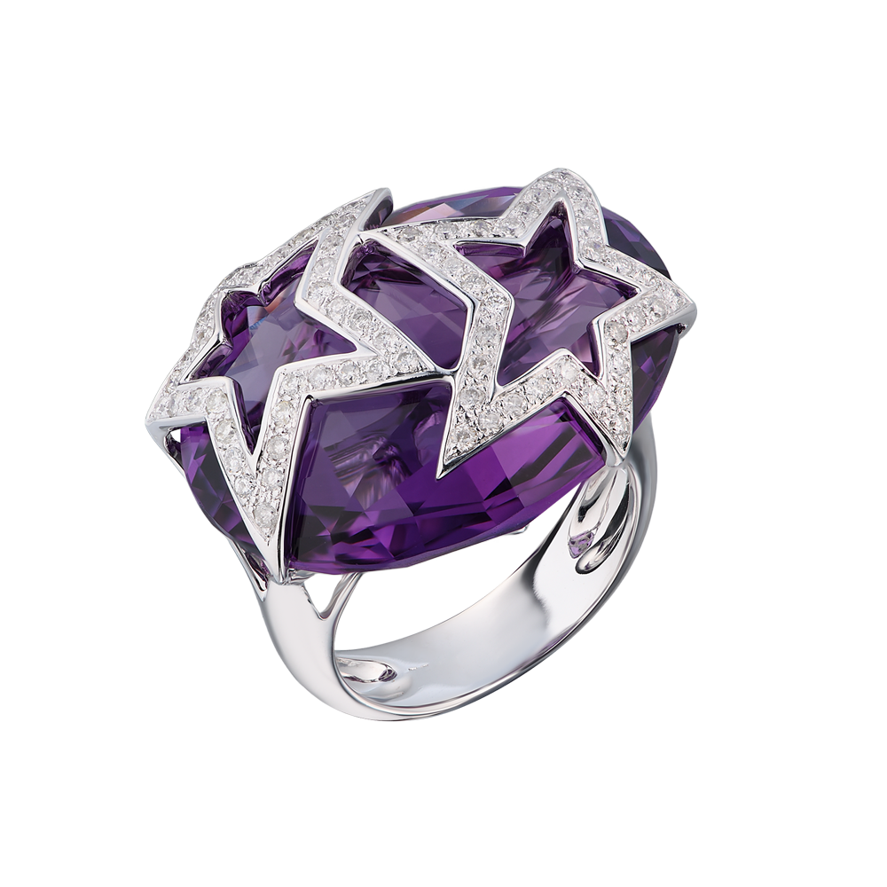 Кольцо No name Amethyst & Diamonds White Gold(44374) №4