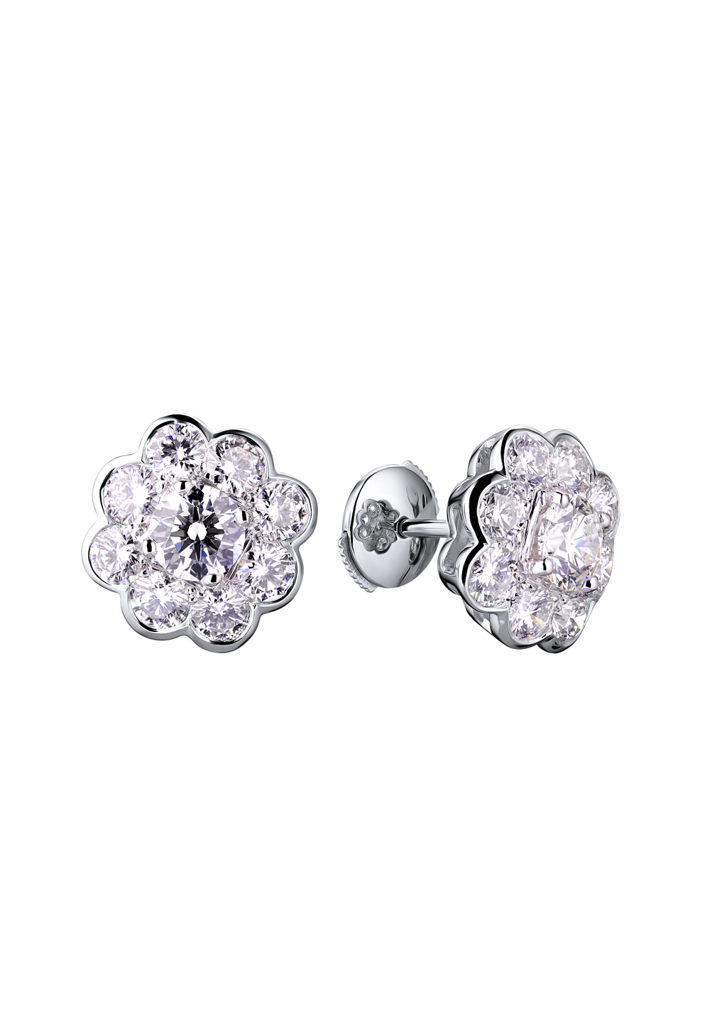 Пусеты Graff Platinum & White Gold White Round Diamond Cluster Earrings GE(12708) №4