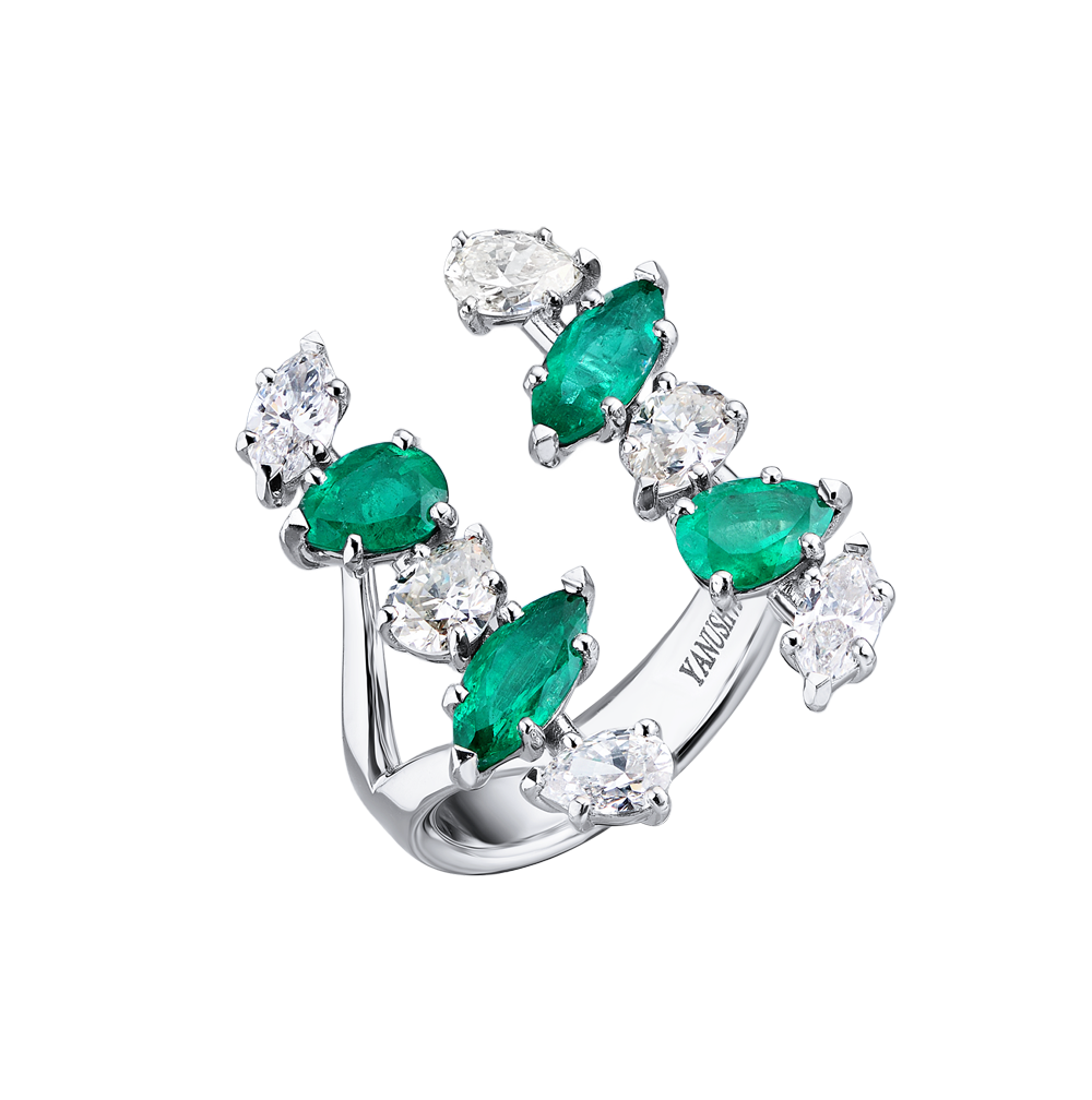 Кольцо Yanush Gioielli Natural Pear & Marquise shape Diamonds & Emerald YR31355WEM(35712) №5