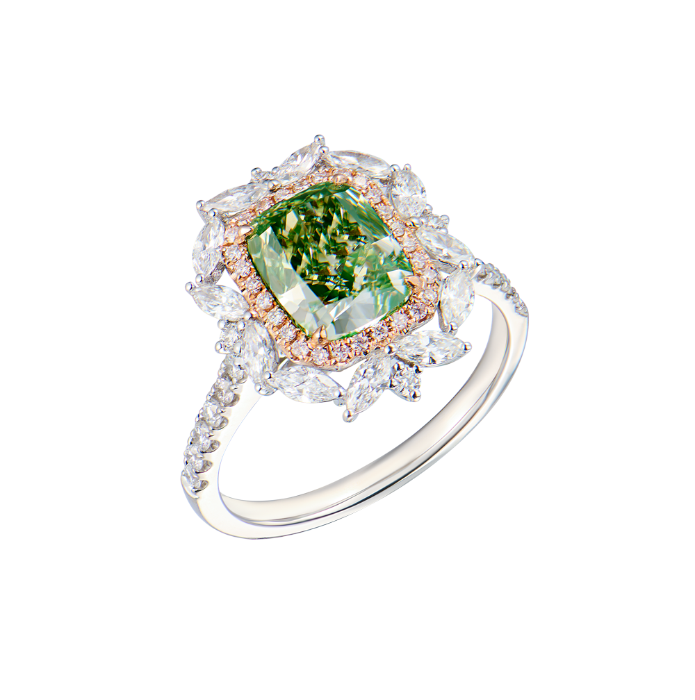 Кольцо GIA 2,01 ct Fancy Light Brownish Greenish Yellow/SI2 & White Multishape Cut Diamonds(48997) №4