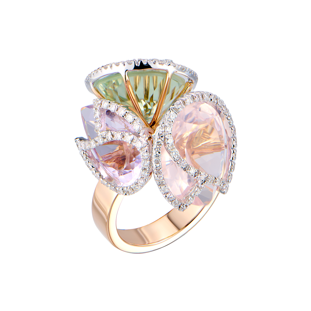 Кольцо No name Moving Multi-Gemstone & Rose Gold(51130) №3