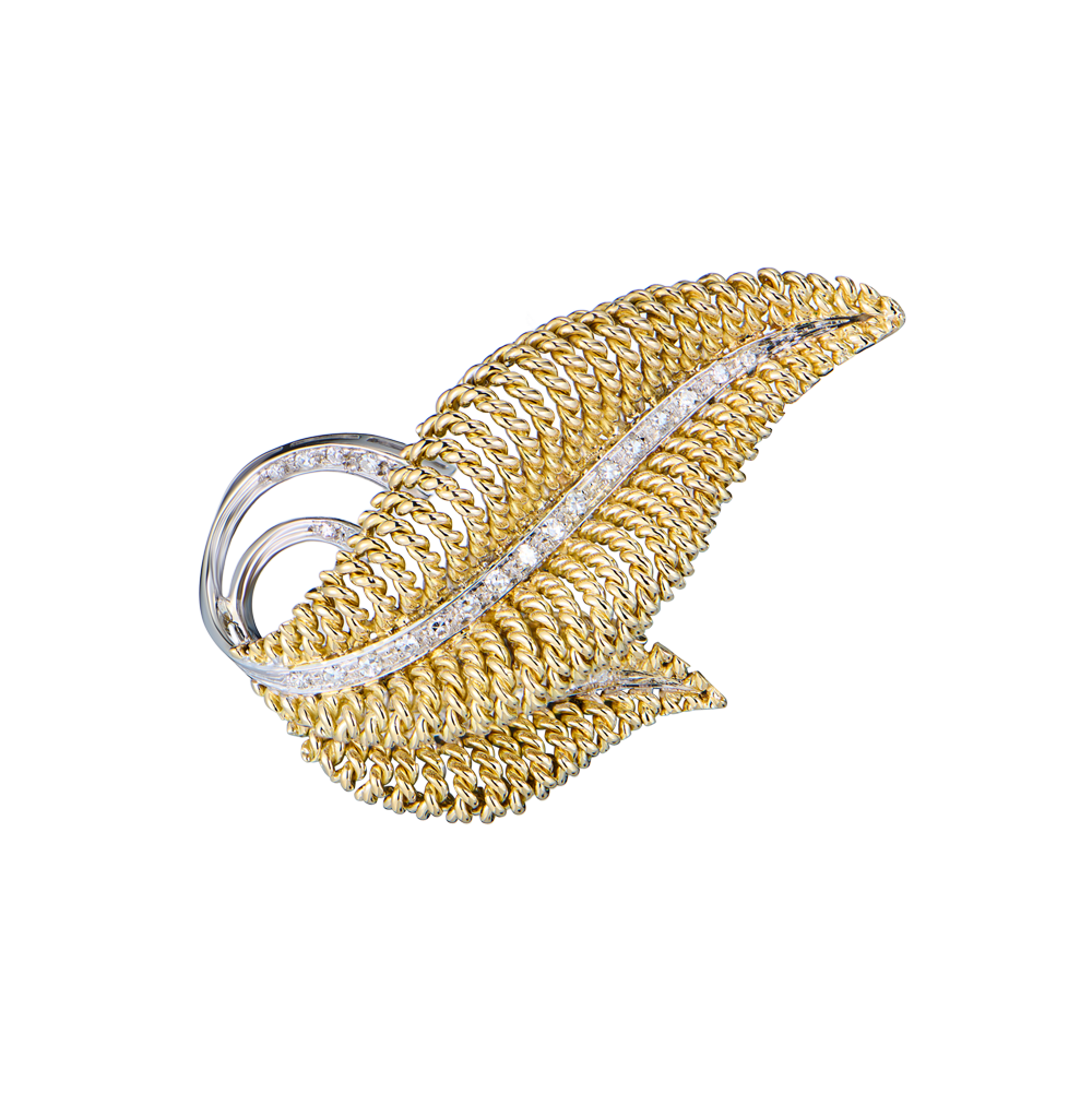 Брошь No name Yellow Gold & Diamonds Leaf(51557) №2