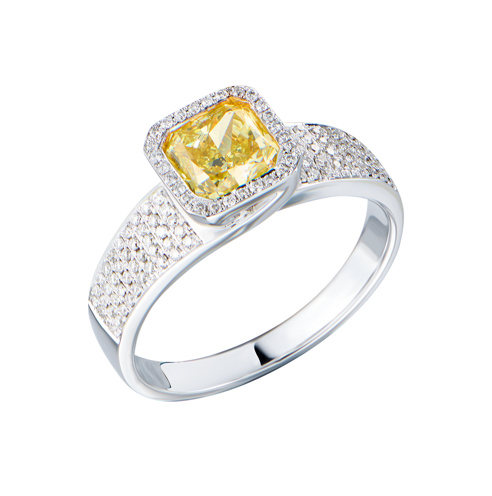 Кольцо GIA 1,07 ct Fancy Yellow/VS2 Radiant Cut & White Gold(53558) №5