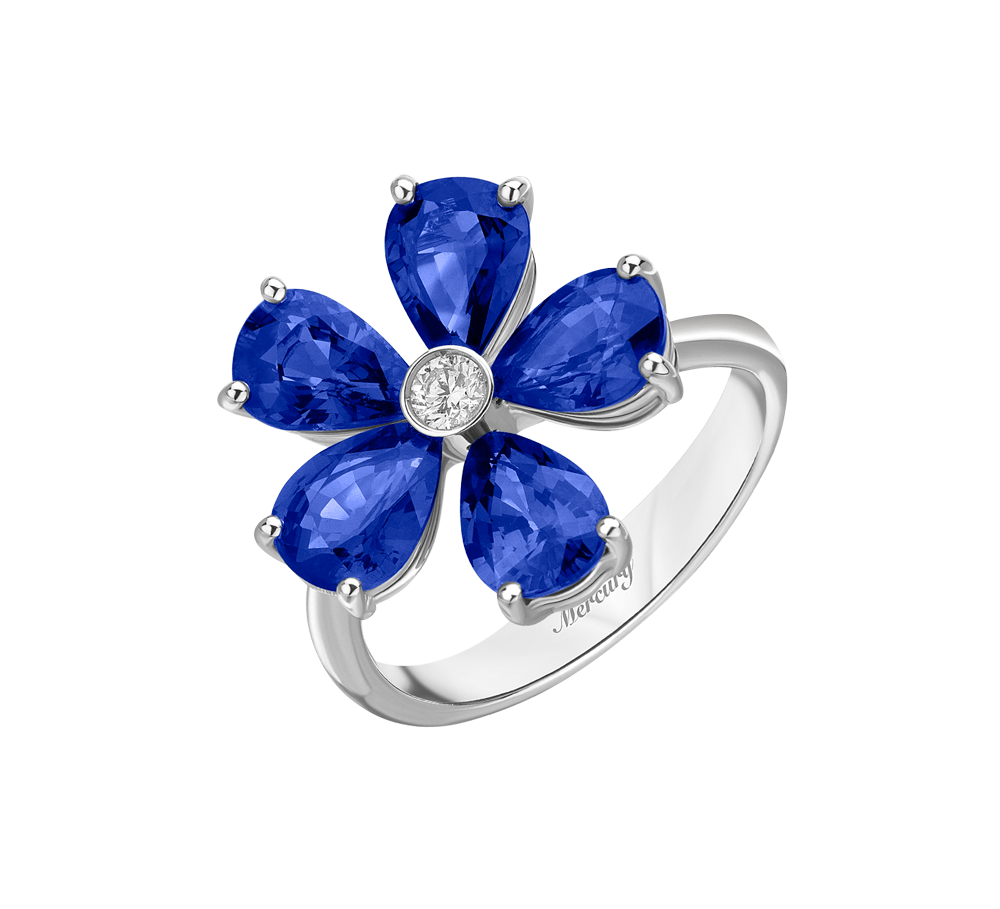 Кольцо Mercury Flower White Gold & Diamond & Natural Sapphire MR20990WS(50737) №4