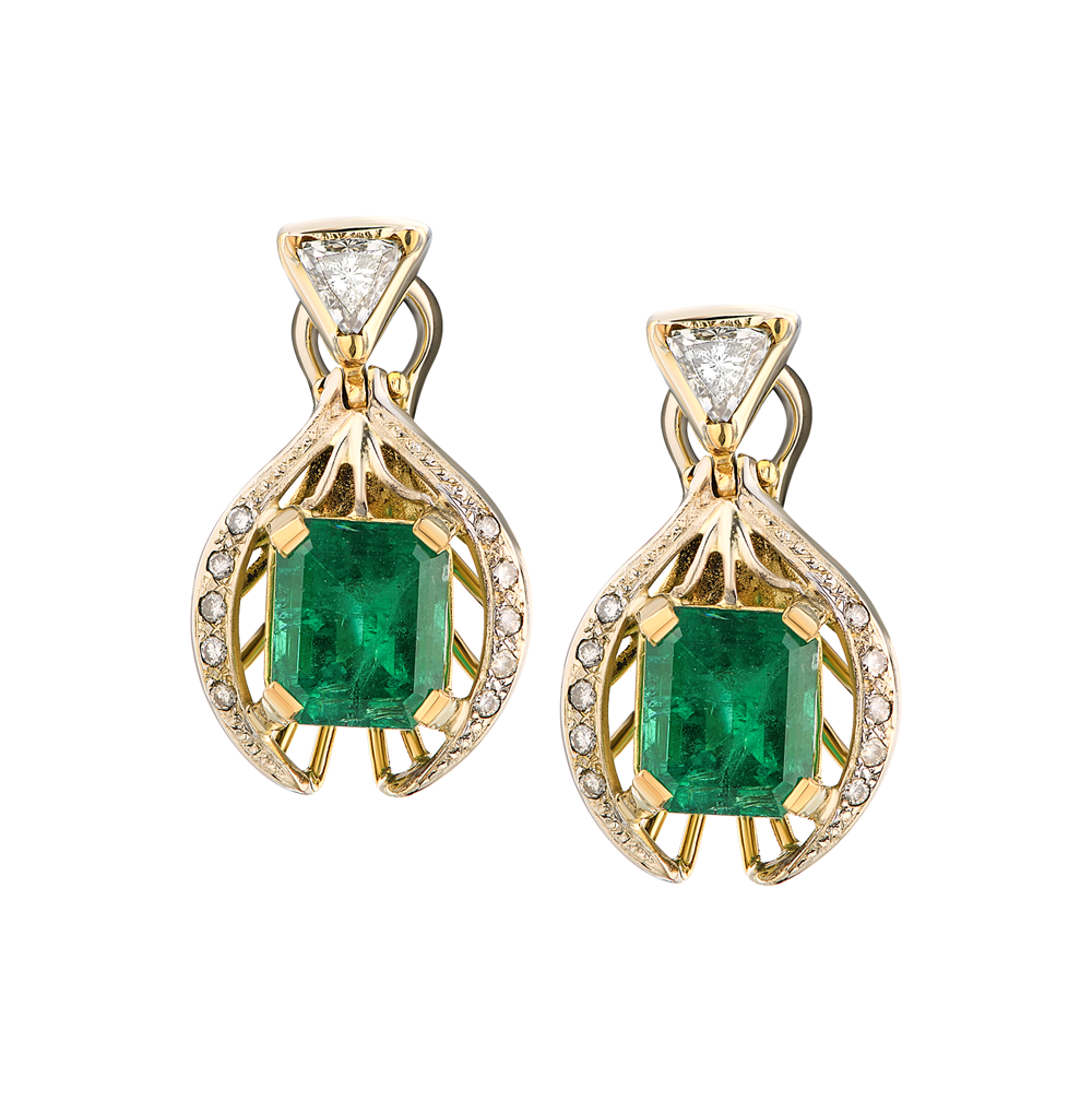 Серьги No name с изумрудами 2,20/2,30 ct Strong Bluish Green/SI1 & Diamonds(28303) №4