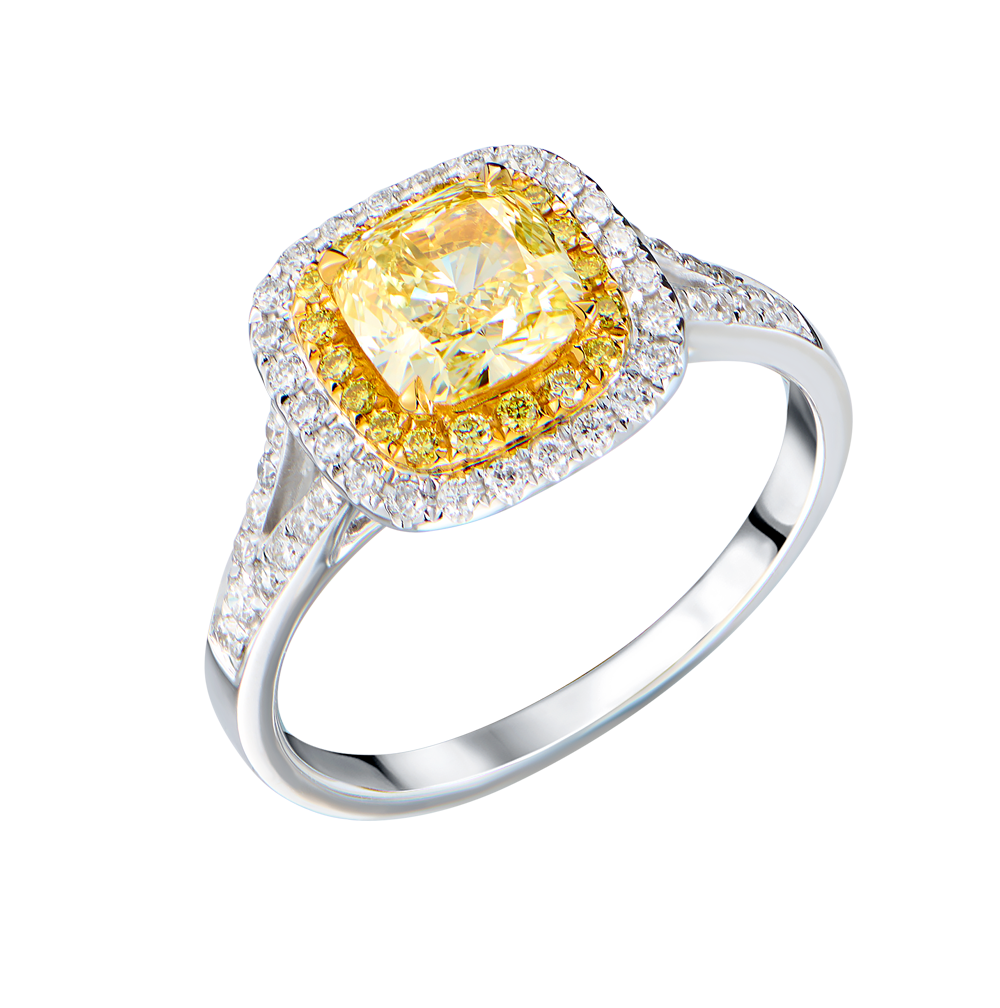 Кольцо GIA 1,11 ct Fancy Yellow/VS1 Cushion Cut & White Gold(53561) №5