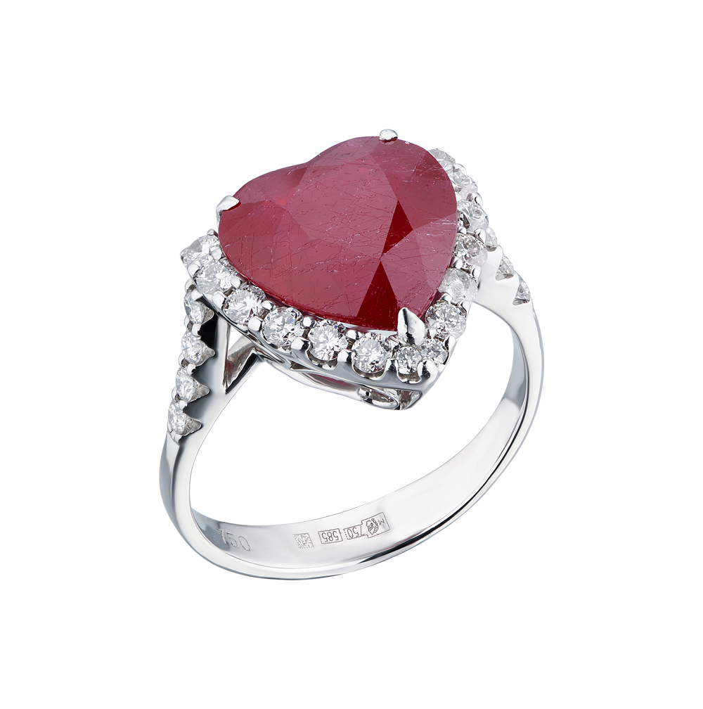 Кольцо No name 8,70 ct Red Ruby Heart & 0,65 ct Diamonds & White Gold(45504) №3