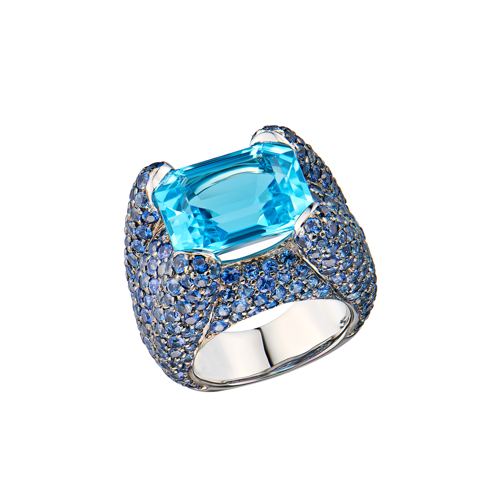 Кольцо No name Topaz & Sapphire & White Gold(55412) №2