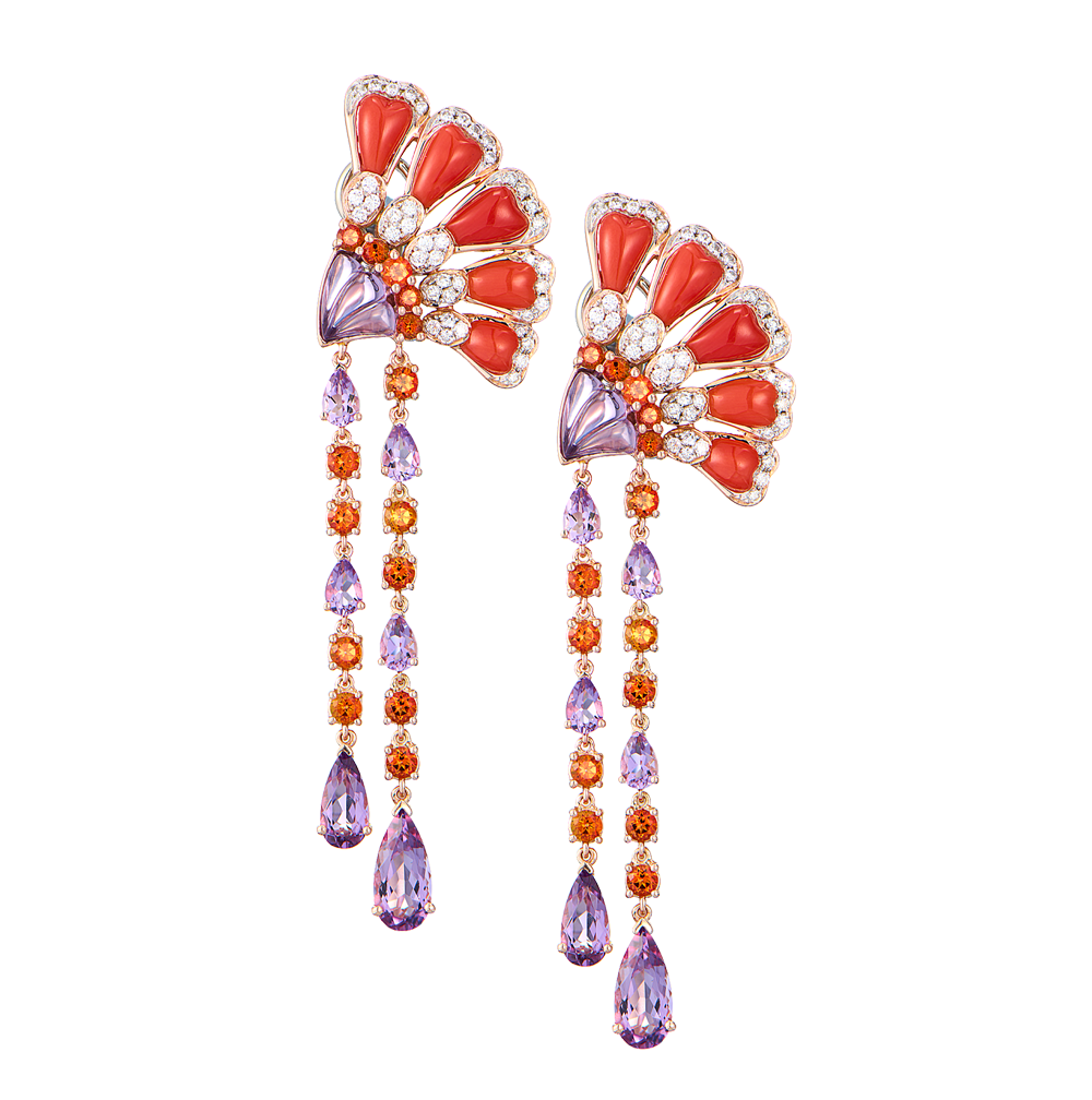Серьги No name Peacock Collection Coral & Amethyst & Topaz & Diamond(49098) №4
