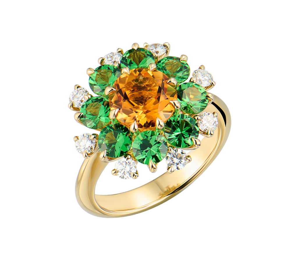 Кольцо No name Citrine & Tsavorites & Diamonds Flower(52595) №3