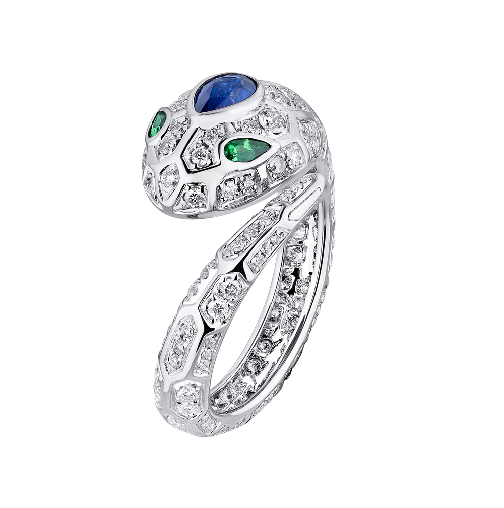 Кольцо No name в стиле Bvlgari Serpenti Diamonds & Emeralds & Sapphire(28288) №4