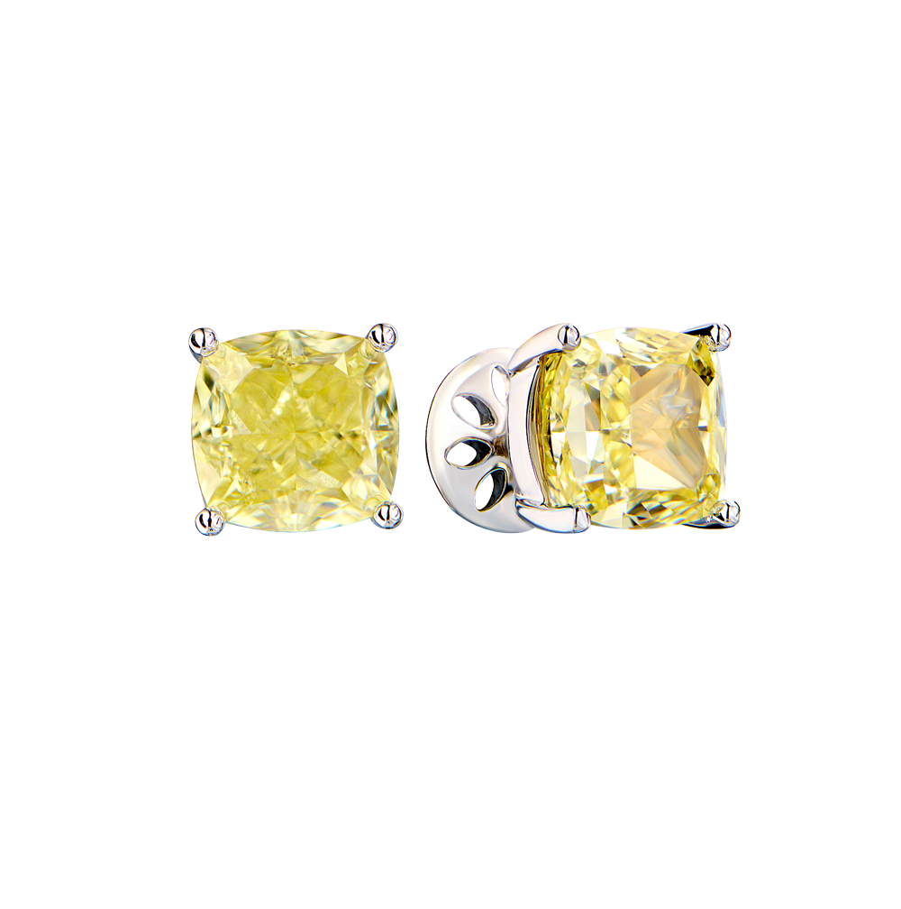 Пусеты GIA Cushion Diamond 4,10 - 4,02 ct Fancy Yellow/VS1-VS2 ()(48542) №4