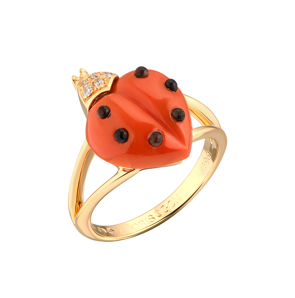 Кольцо De Grisogono Coccinelle Collection Coral & Onyx & Diamonds & Yellow Gold Ring(31810) №5