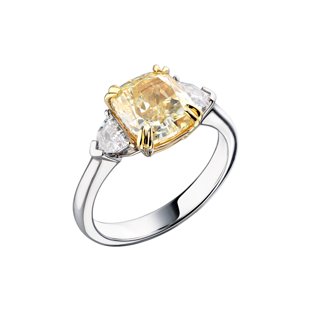 Кольцо GIA 3,54 ct Natural Fancy Light Yellow/VS2 Cushion Cut Diamond(42002) №5