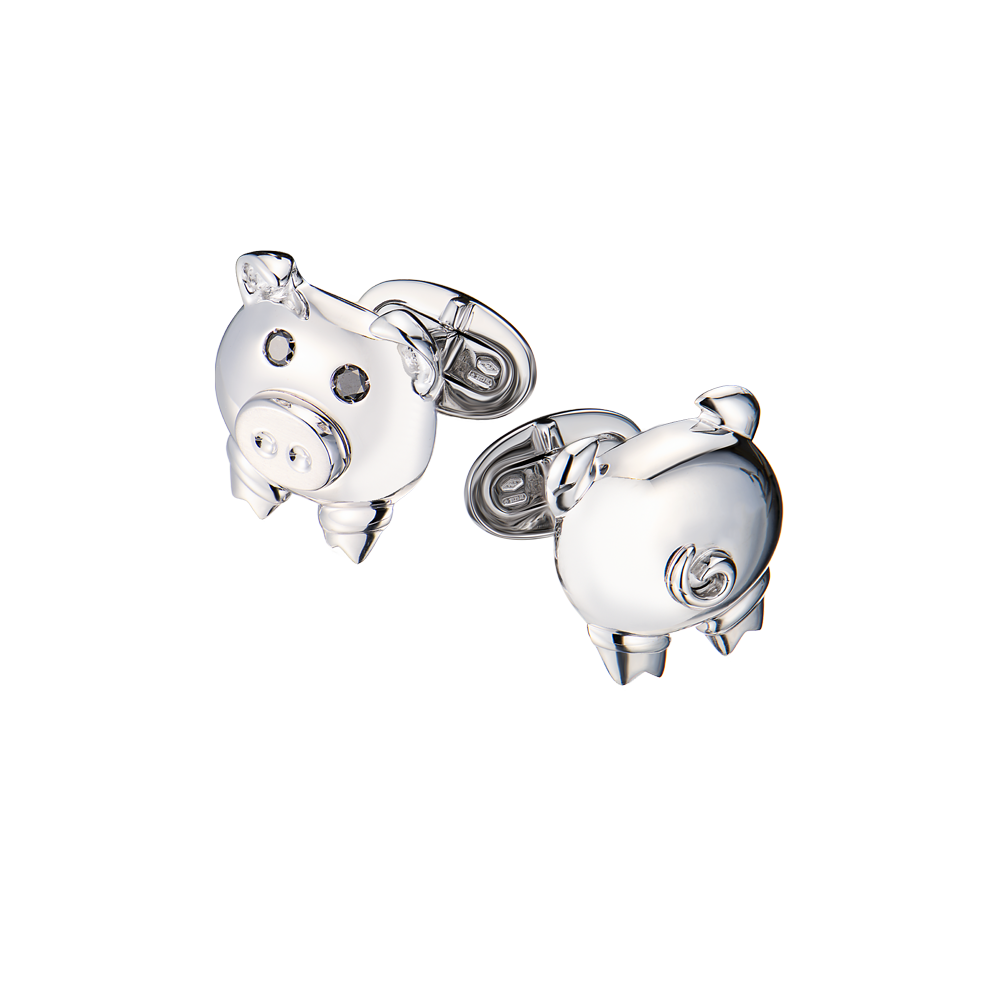 Запонки De Grisogono Pig White Gold & Black Diamonds 70048/05(55377) №2