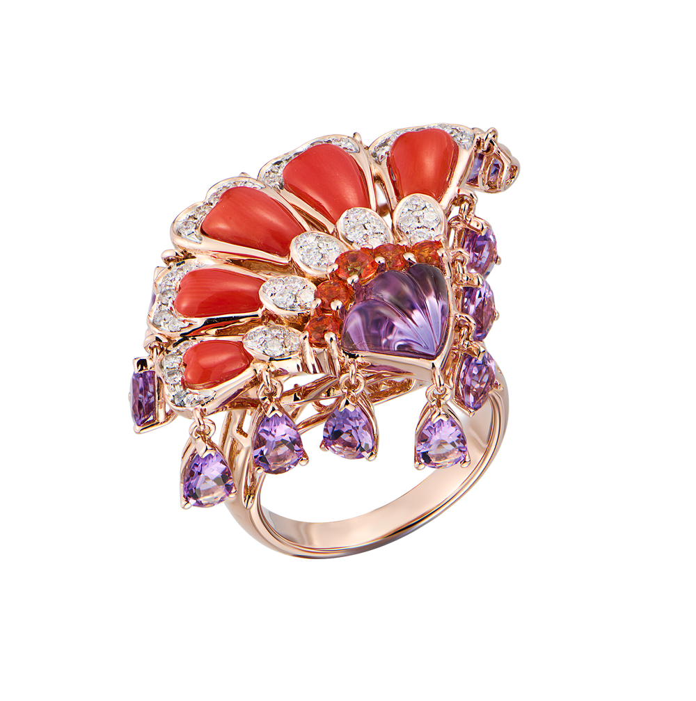 Кольцо No name Peacock Collection Coral & Amethyst & Topaz & Diamond(46419) №2