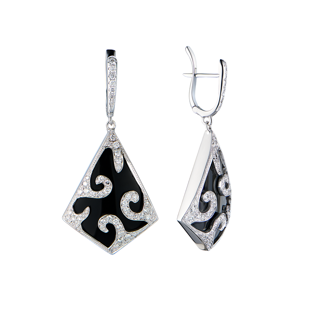 Серьги No name White Gold & Diamond & Onyx(55057) №2