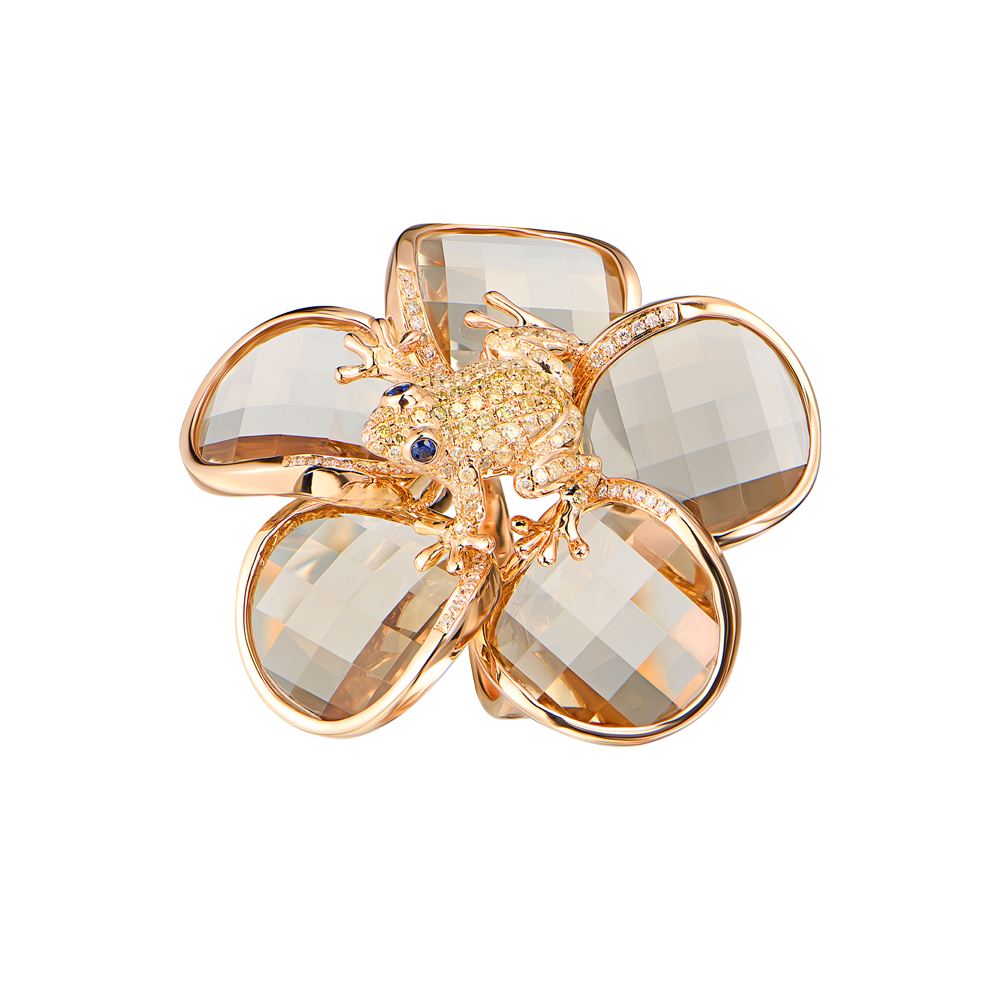 Кольцо No name Smoky Quartz & Diamonds & Rose Gold Frog(55034) №4