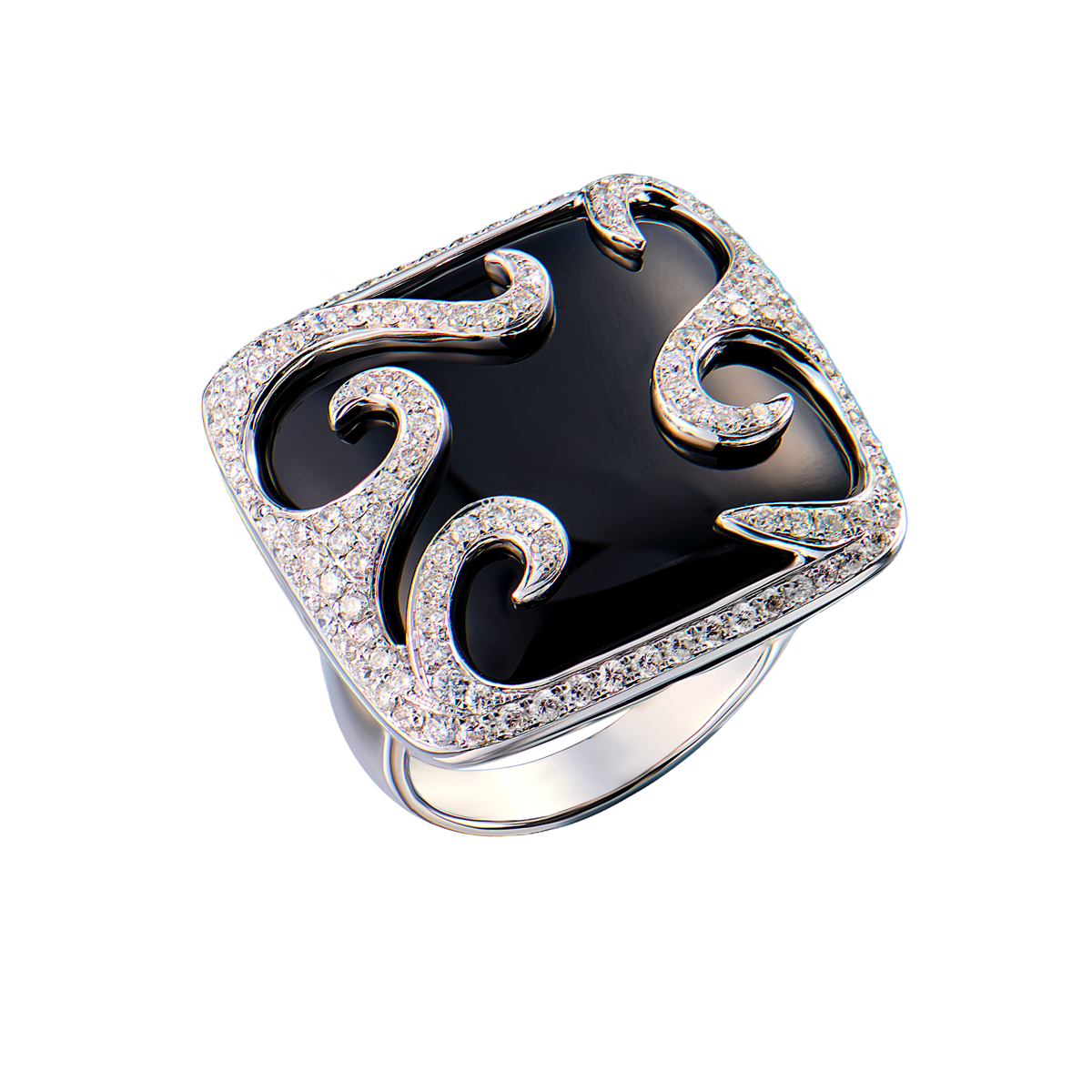 Кольцо No name White Gold & Diamond & Onyx(55051) №2