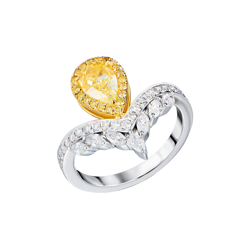 Кольцо GIA 1,01 ct Fancy Light Yellow/SI1 Pear Cut & White Gold(53546) №5