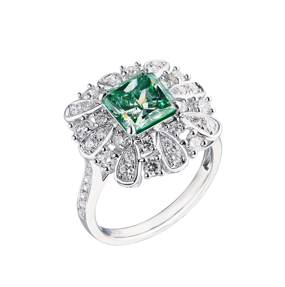 Кольцо GIA 2,00 ct Light Green-Yellow/I1 Princess Cut Diamond(28964) №5