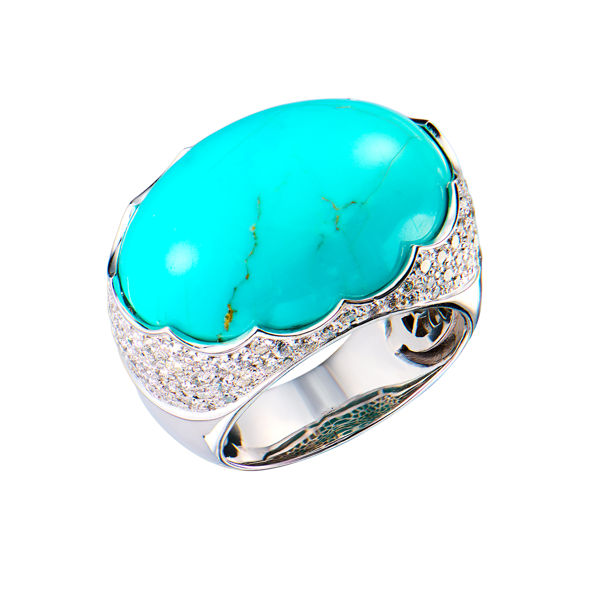 Кольцо No name White Gold & Turquoise & Diamonds(54950) №2