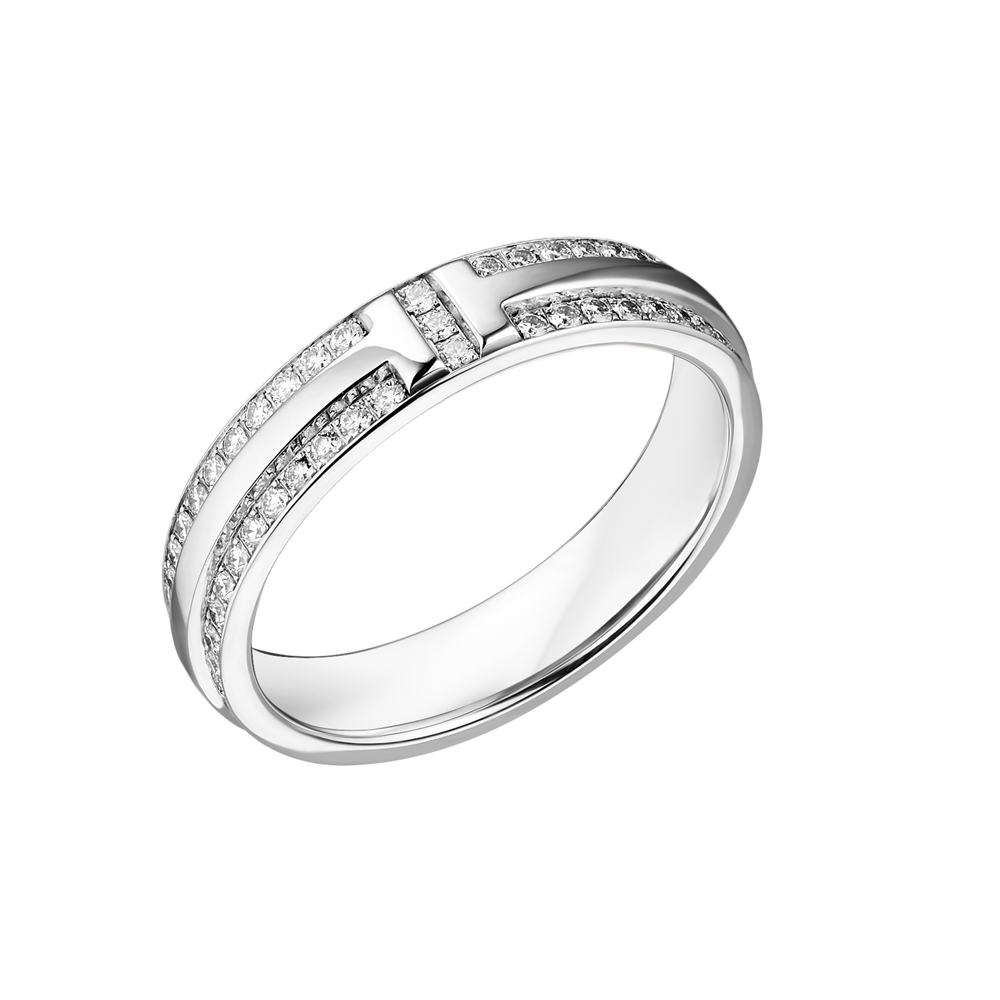 Кольцо Tiffany & Co T Narrow Pavé Diamond & White Gold (SIZE 56) 60151484(42369) №2
