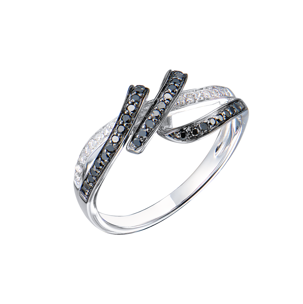 Кольцо No name Black & White Diamonds & White Gold(55121) №2
