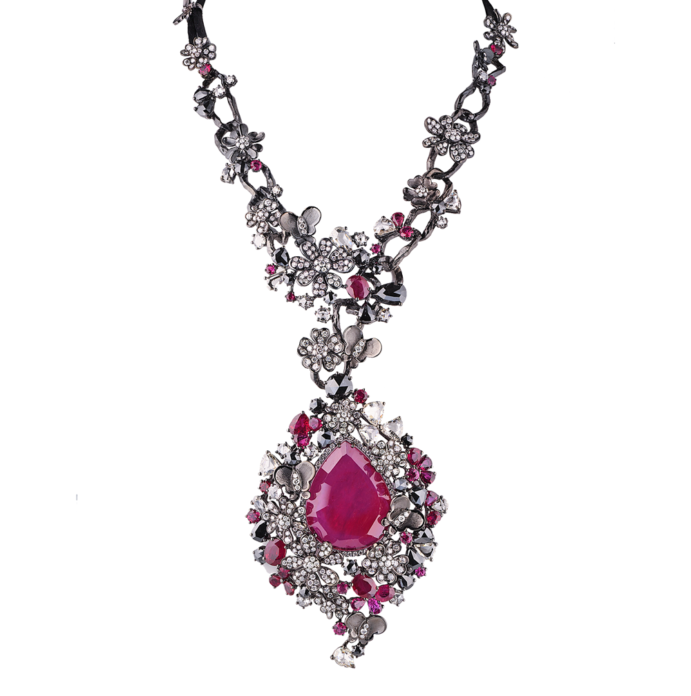 Колье No name 27.0 ct Natutal Red Ruby & Black & White Diamonds(25474) №4
