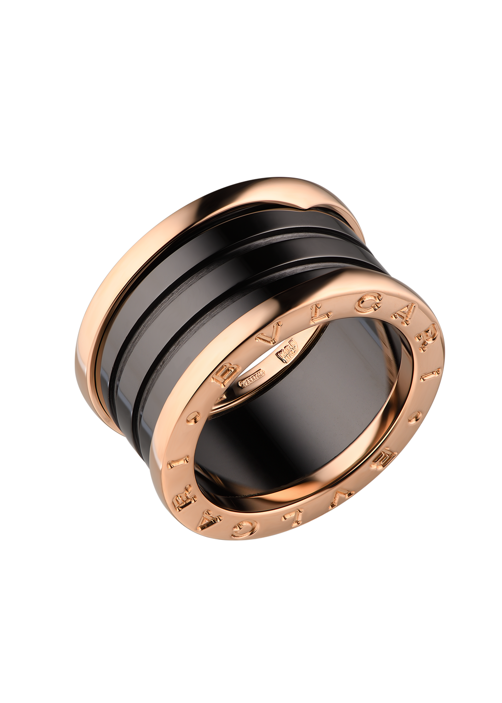 Кольцо Bvlgari B.zero1 Four-Band Rose Gold Black Ceramic (Size 70) 346528(52878) №2