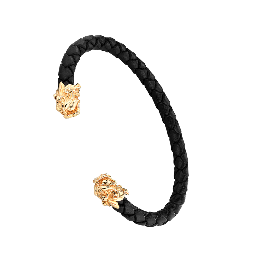 Браслет Carrera y Carrera Yellow Gold Leather Cord Dragon Head Cuff Bracelet DA10310(42754) №4