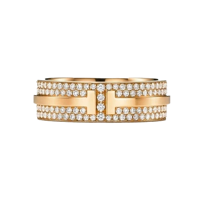 Кольцо Tiffany & Co T Wide Pavé Diamond Ring in Yellow Gold 36675063, 37043648(50498) №5