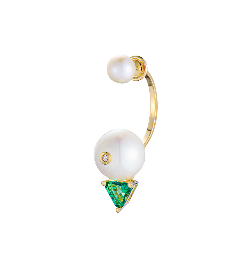 Серьги DELFINA DELETTREZ Handroid Yellow gold &Topaz & Diamond & Pearl HND5002.A(55104) №2
