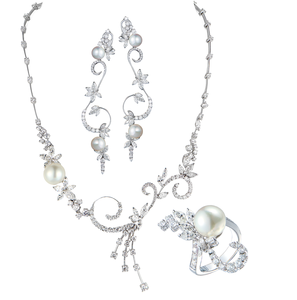 Комплект Stefan Hafner White Pearl Saltwater 9-11mm & 17.65 ct Marquise & Round cut Diamonds(50241) №13