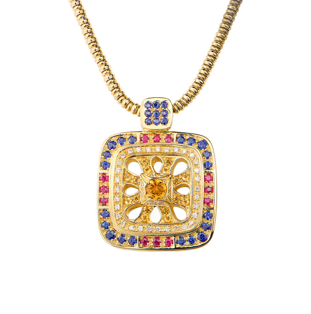 Подвеска Zancan Square Sapphire & Ruby & Citrine & Diamonds(45275) №4