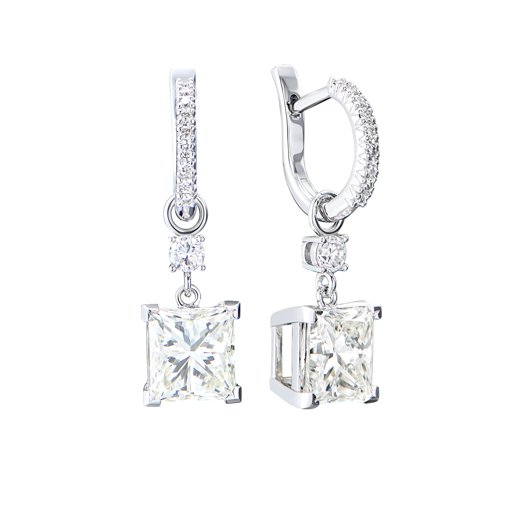 Серьги No name 3,00 ct K/VS1 - 3,00 ct K/VS2 Princess Cut Diamonds & White Gold(54232) №2