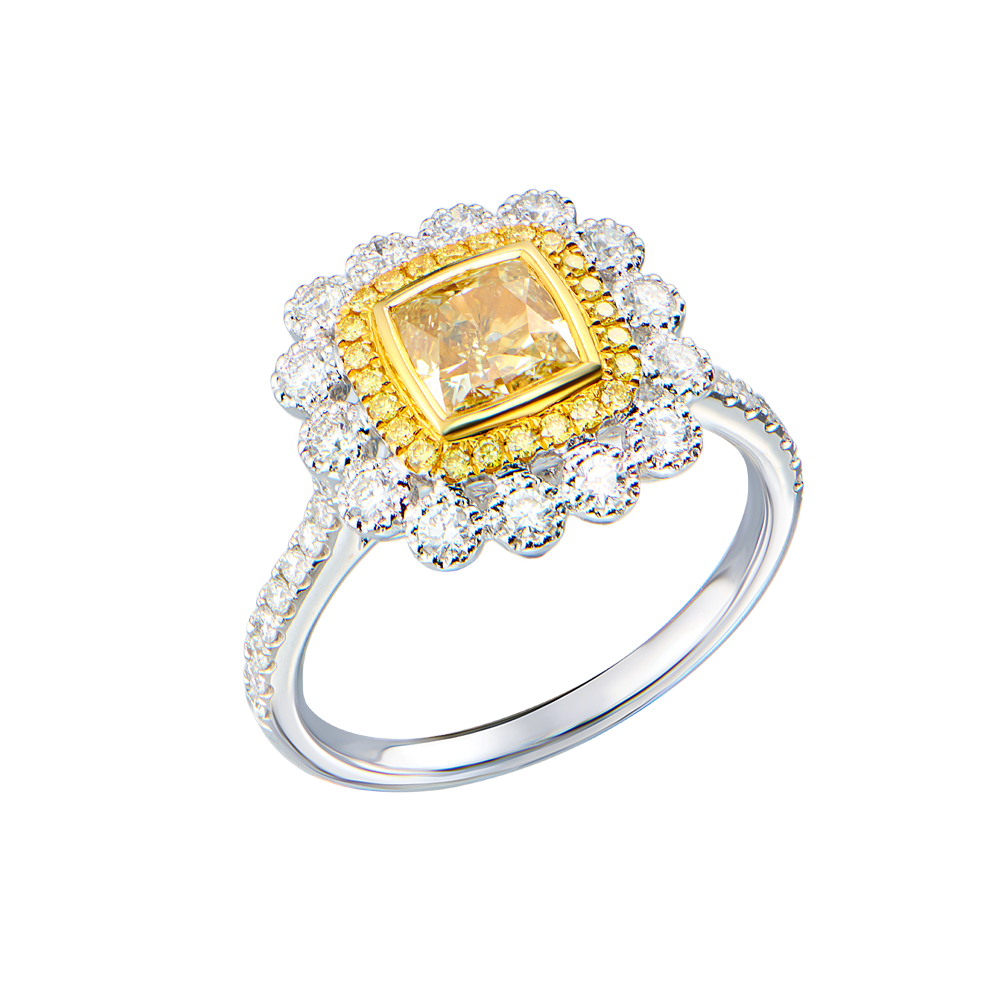 Кольцо GIA 1,08 ct Fancy Light Yellow/VS1 Cushion Cut & White Gold(54460) №3