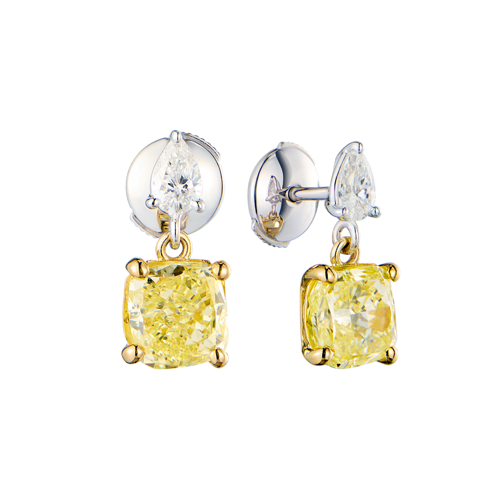 Серьги No name 2,15 ct - 2,20 ct Natural Fancy Yellow/VS2 Radiant Cut Diamond(55516) №3