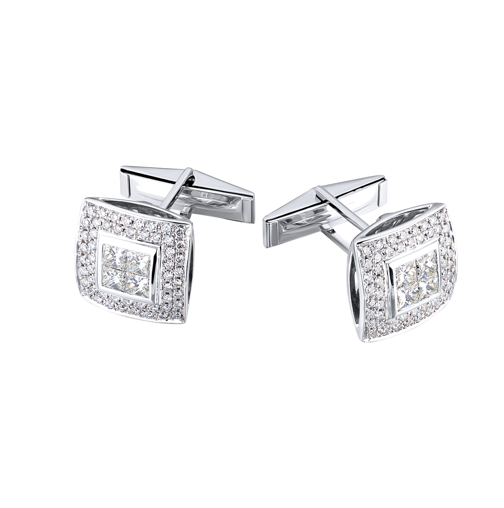 Запонки No name 1,92 ct Princess & Round Cut Diamonds White Gold(40667) №2