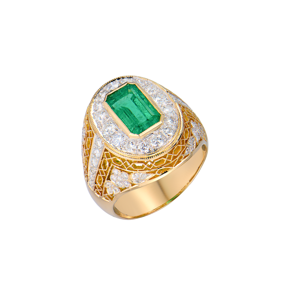 Кольцо Vasily Konovalenko 2,66 ct Emerald & 1,27 ct Diamonds in Yellow Gold(49677) №5
