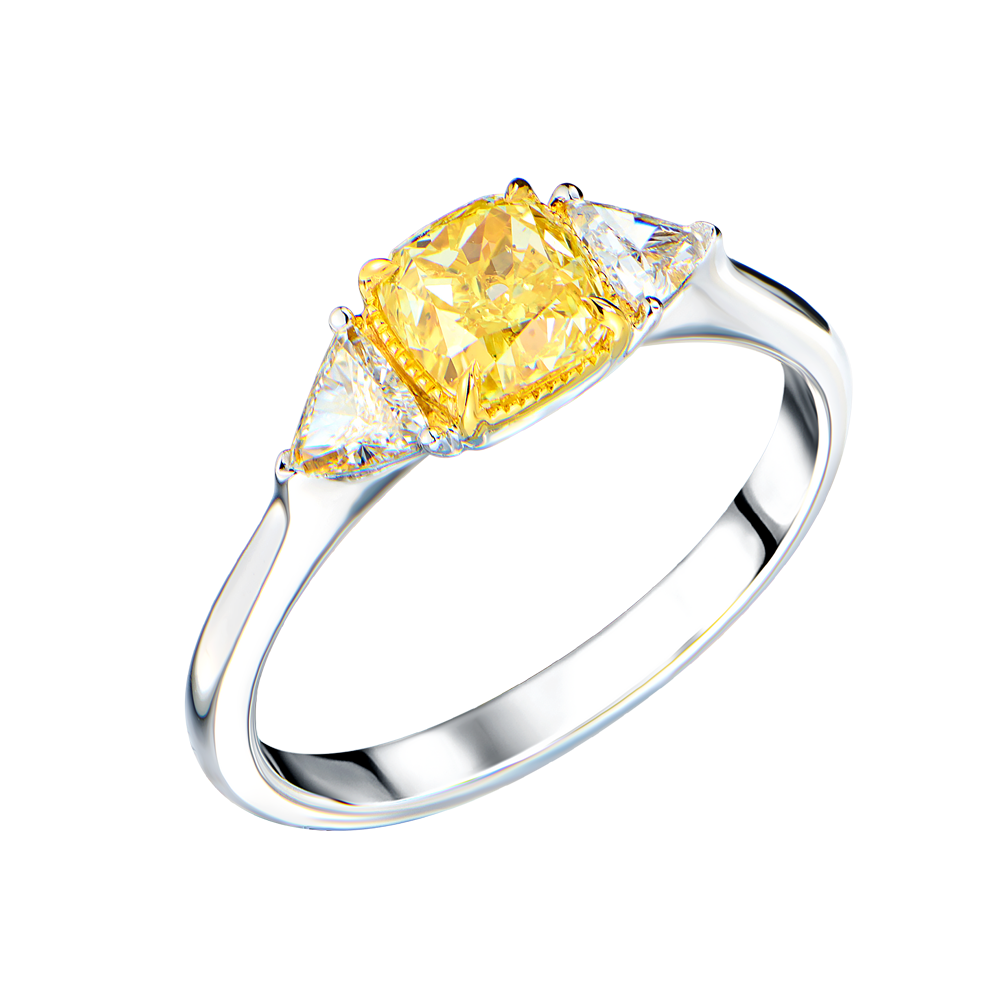 Кольцо GIA 1,00 ct Fancy Yellow/SI2 Cushion Cut & White Gold(53555) №5