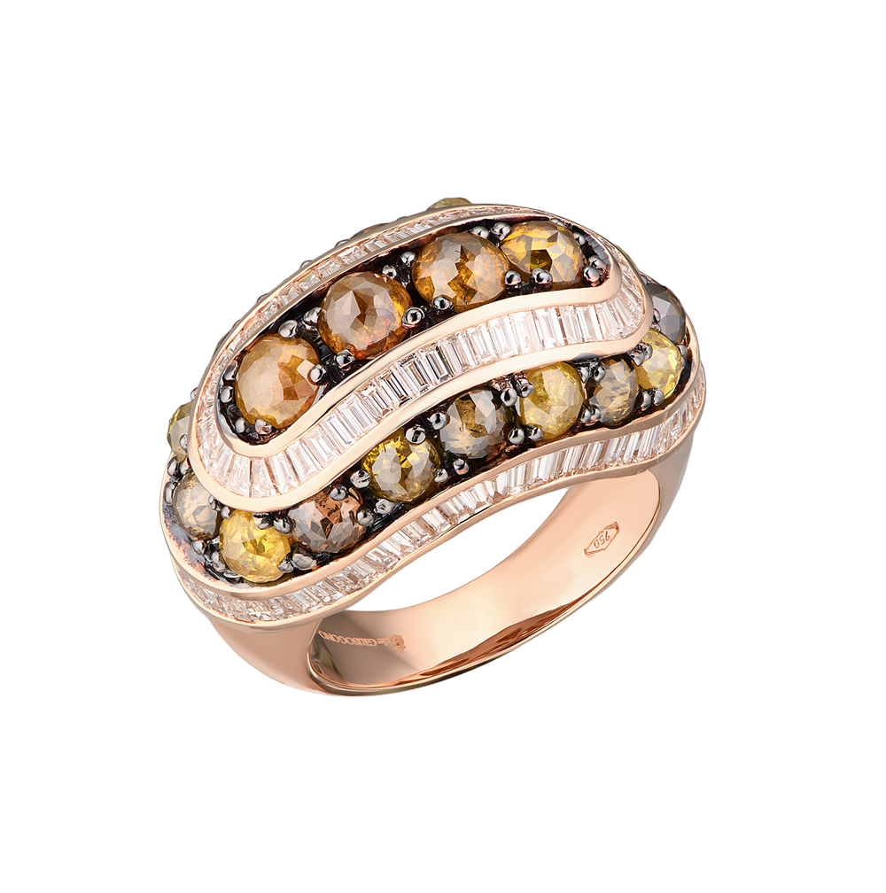 Кольцо No name White Baguette Diamonds & Yellow & Brown old cut Diamonds(40968) №2