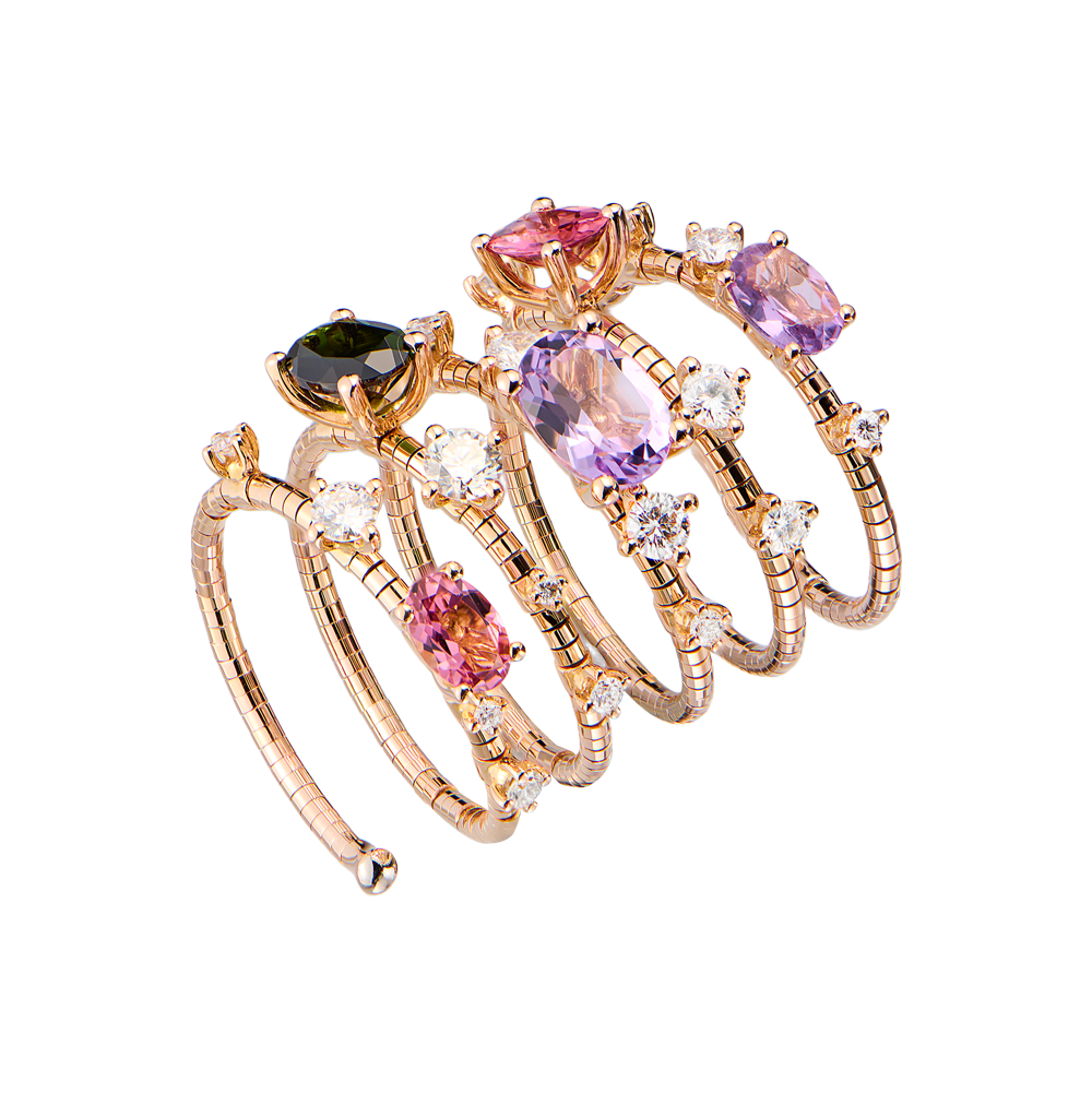 Кольцо Mattia Cielo 5 Rows Ring Amethyst & Tourmaline & Diamonds LJWR143P-PM(51674) №5